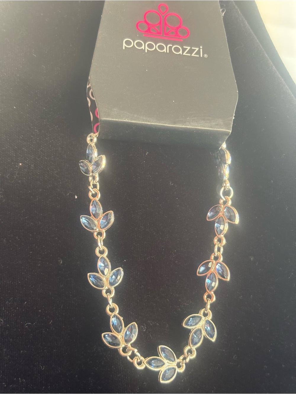 paparazzi Silver Leaf Necklace with Blue Stones